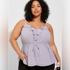 Torrid Chiffon Clip Dot Ruffle Tie Waist Tank